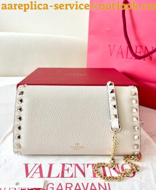 Replica Valentino Rockstud Wallet with Chain in White Grained Leather 9