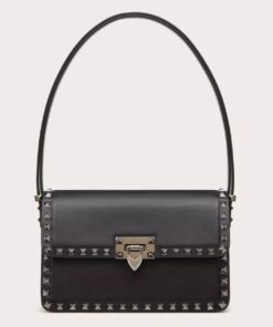 Replica Valentino Rockstud23 Shoulder Bag in Black Calfskin