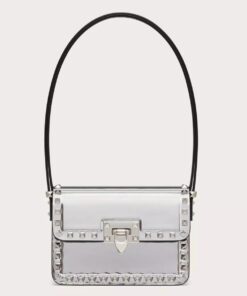 Replica Valentino Rockstud23 Small Shoulder Bag in Silver Calfskin