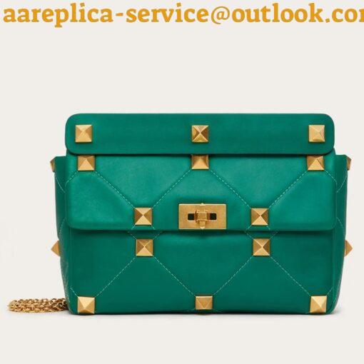 Replica Valentino Roman Stud Large Chain Bag In Green Nappa Leather