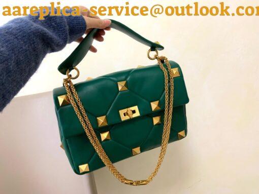 Replica Valentino Roman Stud Large Chain Bag In Green Nappa Leather 6