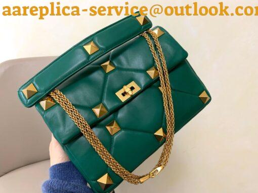 Replica Valentino Roman Stud Large Chain Bag In Green Nappa Leather 9