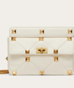 Replica Valentino Roman Stud Large Chain Bag In White Nappa Leather