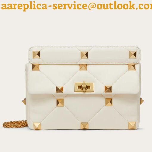 Replica Valentino Roman Stud Large Chain Bag In White Nappa Leather