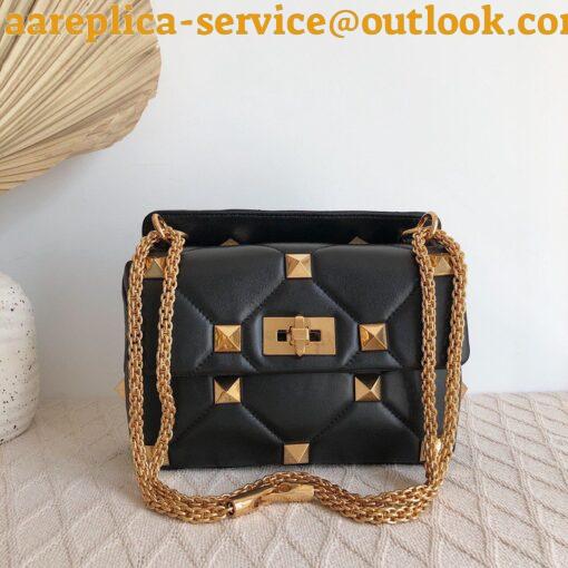 Replica Valentino Roman Stud Medium Chain Bag In Black Nappa Leather 5