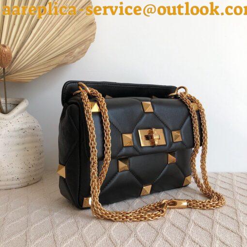 Replica Valentino Roman Stud Medium Chain Bag In Black Nappa Leather 6