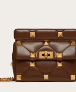 Replica Valentino Roman Stud Medium Chain Bag In Dark Brown Nappa Leather 2