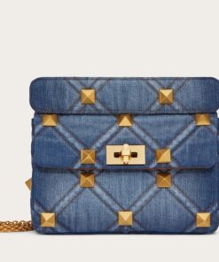 Replica Valentino Roman Stud Medium Chain Bag In Denim