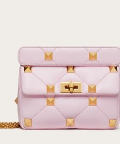 Replica Valentino Roman Stud Medium Chain Bag In Pink Nappa Leather