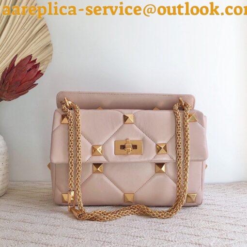 Replica Valentino Roman Stud Medium Chain Bag In Pink Nappa Leather 3