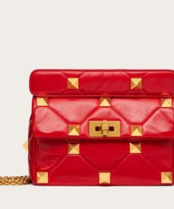 Replica Valentino Roman Stud Medium Chain Bag In Red Nappa Leather