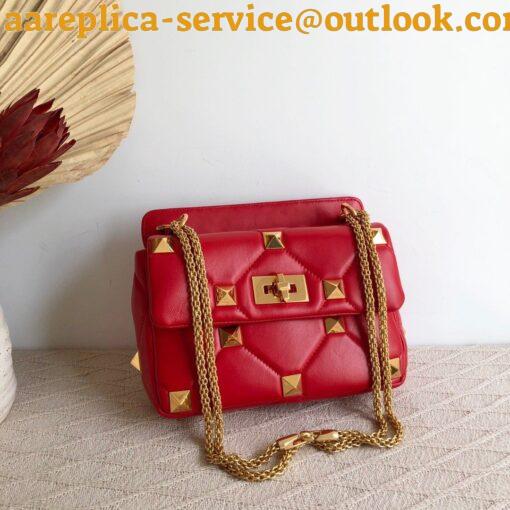 Replica Valentino Roman Stud Medium Chain Bag In Red Nappa Leather 3