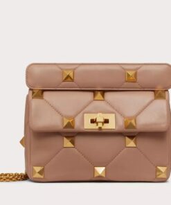 Replica Valentino Roman Stud Medium Chain Bag In Rose Cannelle Nappa Leather