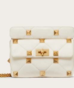 Replica Valentino Roman Stud Medium Chain Bag In White Nappa Leather