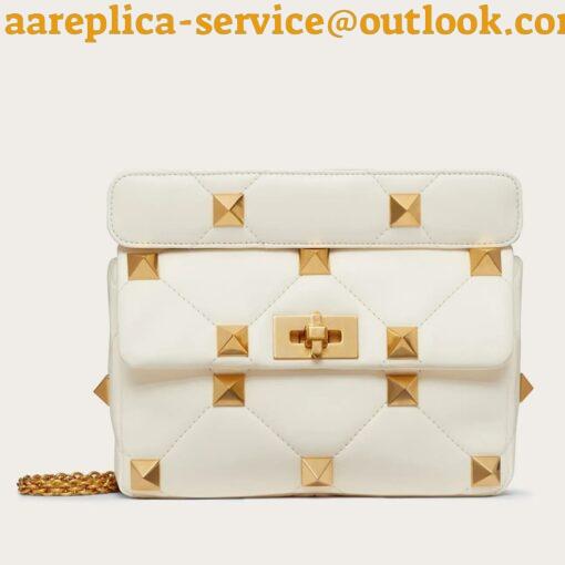 Replica Valentino Roman Stud Medium Chain Bag In White Nappa Leather