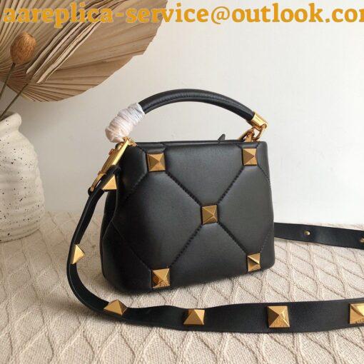 Replica Valentino Roman Stud Mini Handle Bag In Black Nappa Leather 6