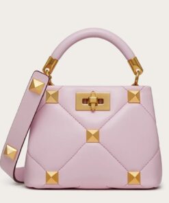 Replica Valentino Roman Stud Mini Handle Bag In Pink Nappa Leather