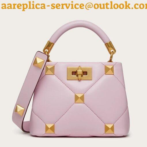 Replica Valentino Roman Stud Mini Handle Bag In Pink Nappa Leather