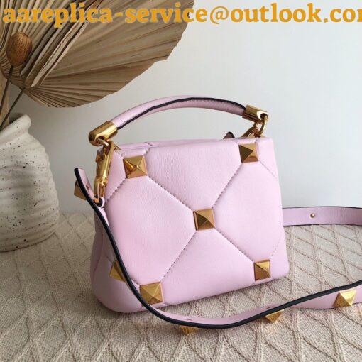 Replica Valentino Roman Stud Mini Handle Bag In Pink Nappa Leather 4