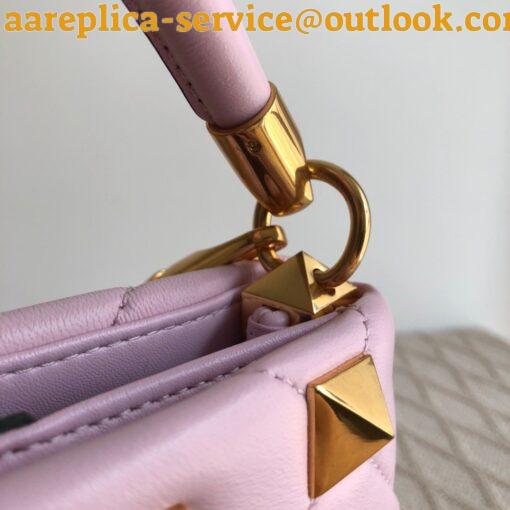 Replica Valentino Roman Stud Mini Handle Bag In Pink Nappa Leather 6