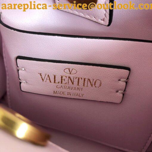 Replica Valentino Roman Stud Mini Handle Bag In Pink Nappa Leather 8