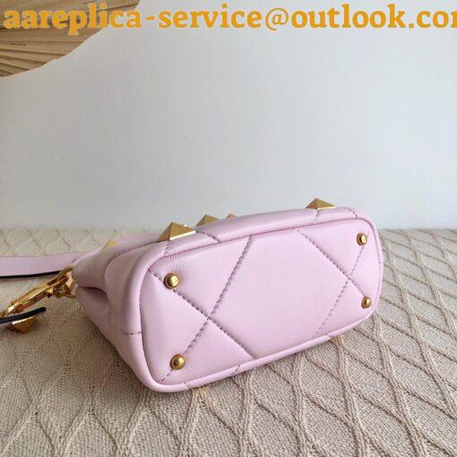 Replica Valentino Roman Stud Mini Handle Bag In Pink Nappa Leather 9