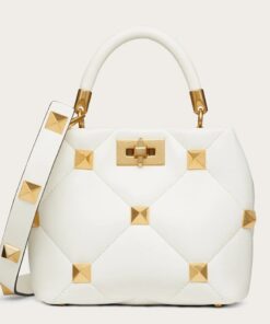 Replica Valentino Roman Stud Mini Handle Bag In White Nappa Leather