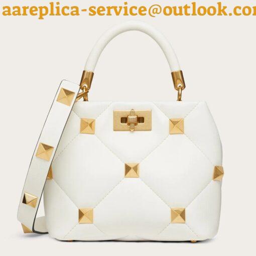 Replica Valentino Roman Stud Mini Handle Bag In White Nappa Leather