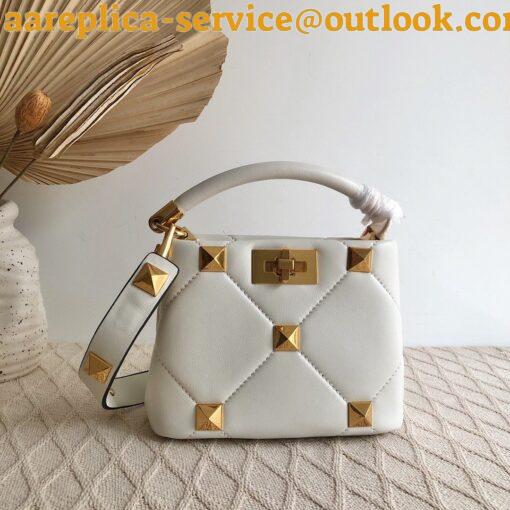 Replica Valentino Roman Stud Mini Handle Bag In White Nappa Leather 3