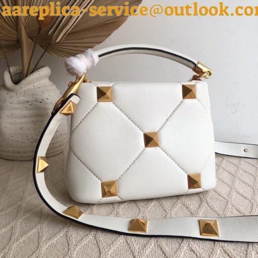 Replica Valentino Roman Stud Mini Handle Bag In White Nappa Leather 4