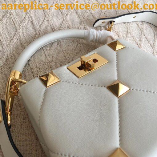 Replica Valentino Roman Stud Mini Handle Bag In White Nappa Leather 5