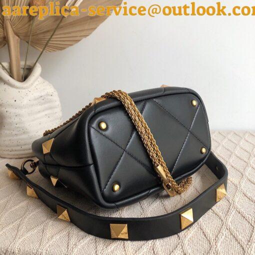 Replica Valentino Roman Stud Small Handle Bag In Black Nappa Leather 6