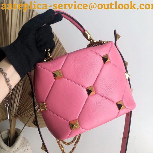 Replica Valentino Roman Stud Small Handle Bag In Pink Nappa Leather 4