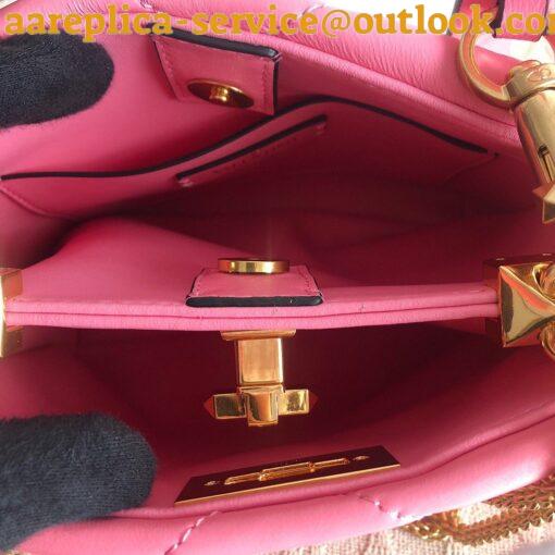 Replica Valentino Roman Stud Small Handle Bag In Pink Nappa Leather 6