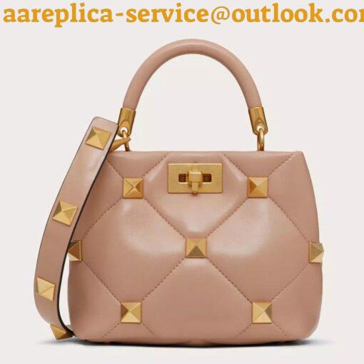 Replica Valentino Roman Stud Small Handle Bag In Rose Cannelle Nappa Leather