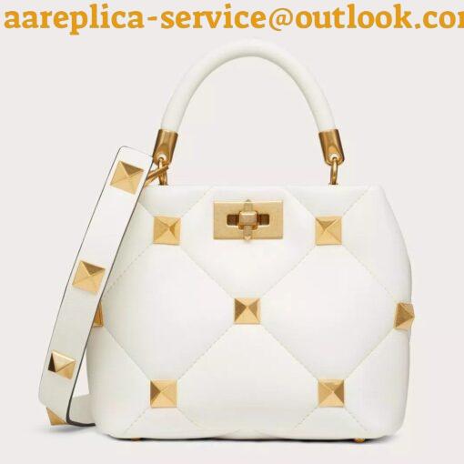 Replica Valentino Roman Stud Small Handle Bag In White Nappa Leather