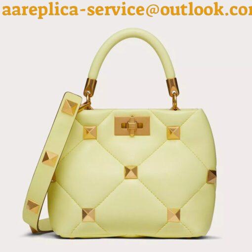 Replica Valentino Roman Stud Small Handle Bag In Yellow Nappa Leather 2