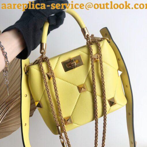 Replica Valentino Roman Stud Small Handle Bag In Yellow Nappa Leather 3