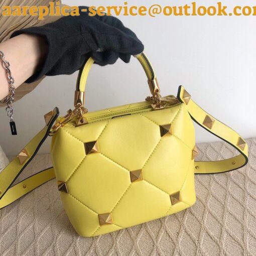 Replica Valentino Roman Stud Small Handle Bag In Yellow Nappa Leather 4