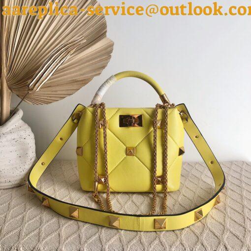 Replica Valentino Roman Stud Small Handle Bag In Yellow Nappa Leather 10