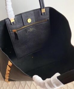 Replica Valentino Roman Stud Tote Bag In Black Grained Leather