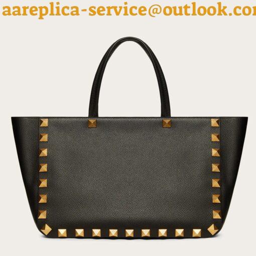 Replica Valentino Roman Stud Tote Bag In Black Grained Leather 3