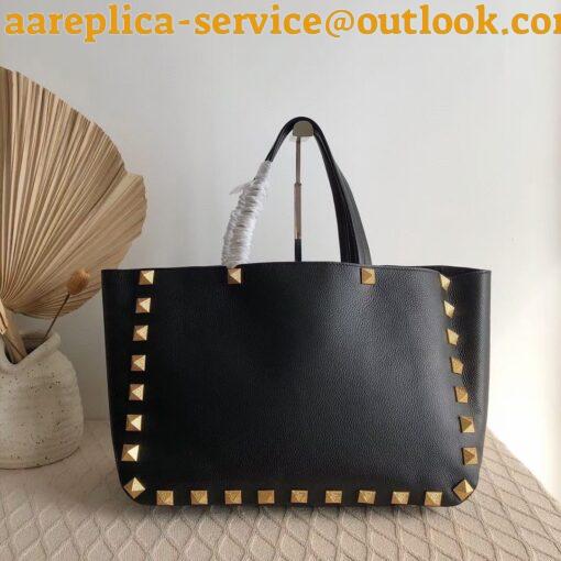 Replica Valentino Roman Stud Tote Bag In Black Grained Leather 5