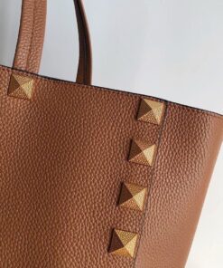 Replica Valentino Roman Stud Tote Bag In Brown Grained Leather