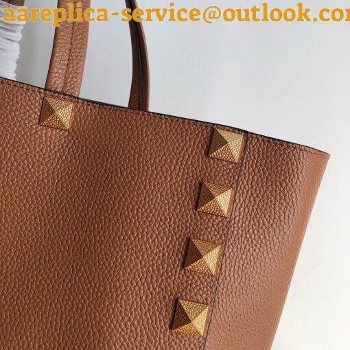 Replica Valentino Roman Stud Tote Bag In Brown Grained Leather