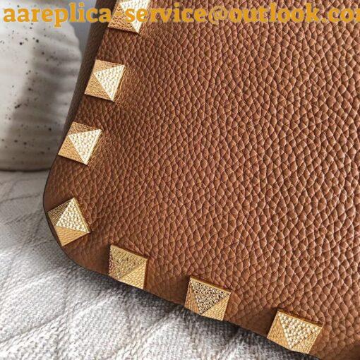 Replica Valentino Roman Stud Tote Bag In Brown Grained Leather 3