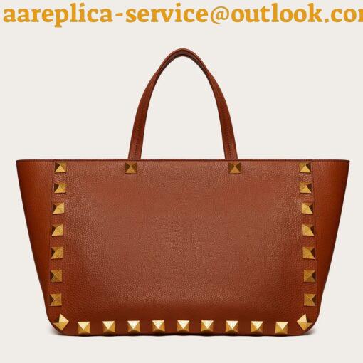 Replica Valentino Roman Stud Tote Bag In Brown Grained Leather 8