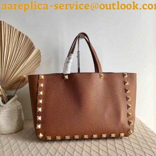 Replica Valentino Roman Stud Tote Bag In Brown Grained Leather 10