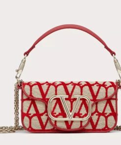 Replica Valentino Small Loco Shoulder Bag in Red Toile Iconographe