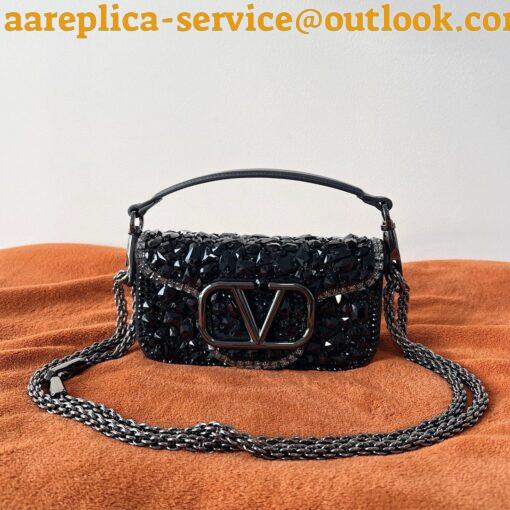 Replica Valentino Small Loco Shoulder Black Bag with Crystals Logo 15